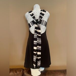 Lulu’s Joyful Black Multi Stripe Tie-Back Mini Dress